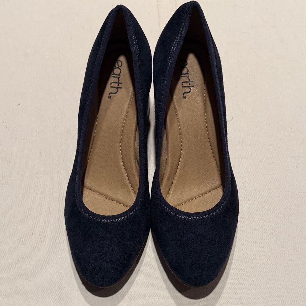 Earth Navy Suede Round-Toe Flats